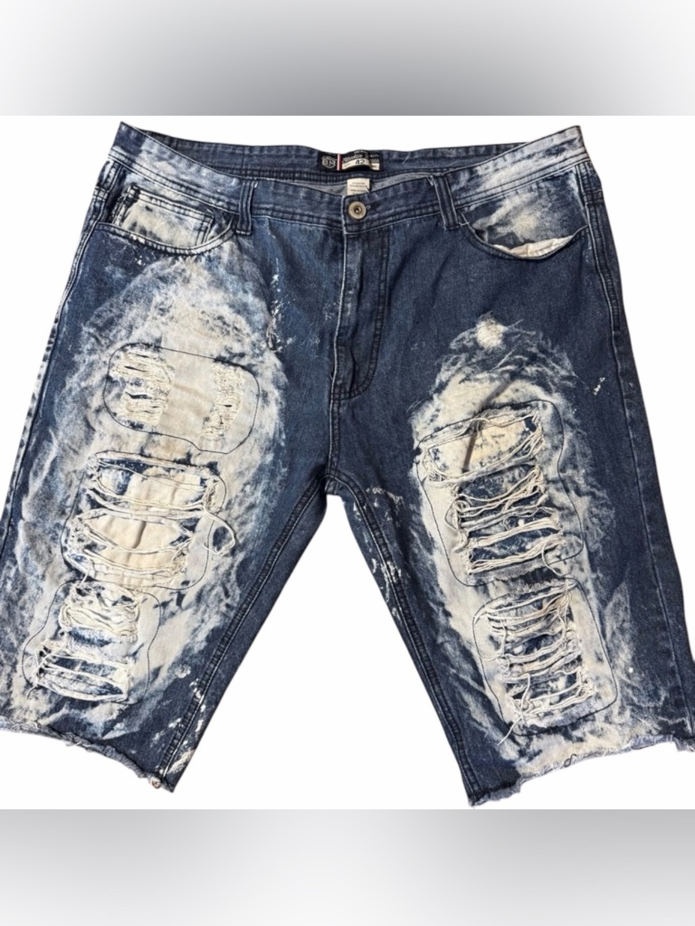 Mens Distressed Denim Jorts 42 Bleach Wash Ripped Y2K Streetwear